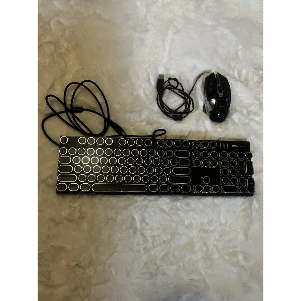 MAGEGEE Gaming Wired RGB Keyboard and Mouse Bundle, Black, Round Keycaps
